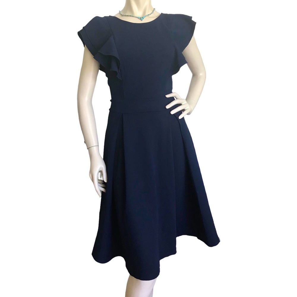 Fit and flare navy blue formal dress